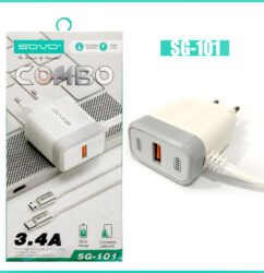 SOVO Combo SG-101 3.4A Quick Charger With Dual Attached Cables