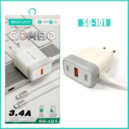 SOVO Combo SG-101 3.4A Quick Charger With Dual Attached Cables